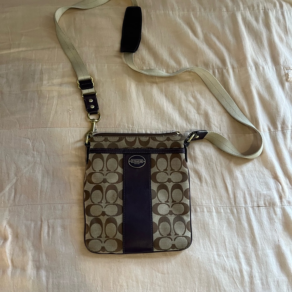 Coach Signature Brown and Cream Crossbody Bag